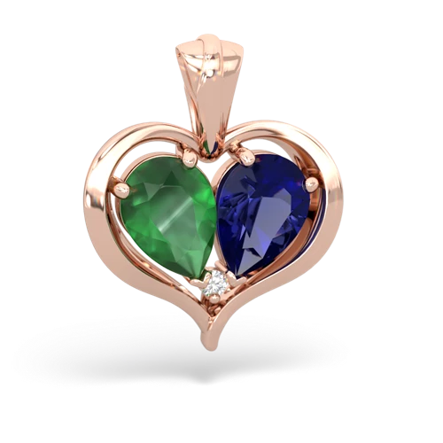 emerald-lab sapphire half heart whole pendant