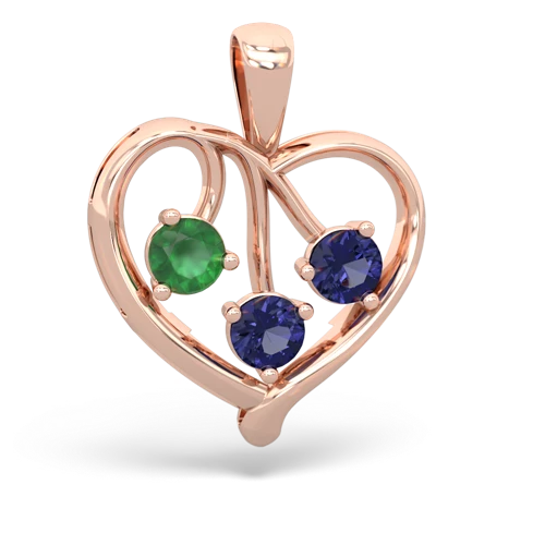 Emerald Genuine Emerald with Lab Created Sapphire and Genuine London Blue Topaz Glowing Heart pendant Pendant