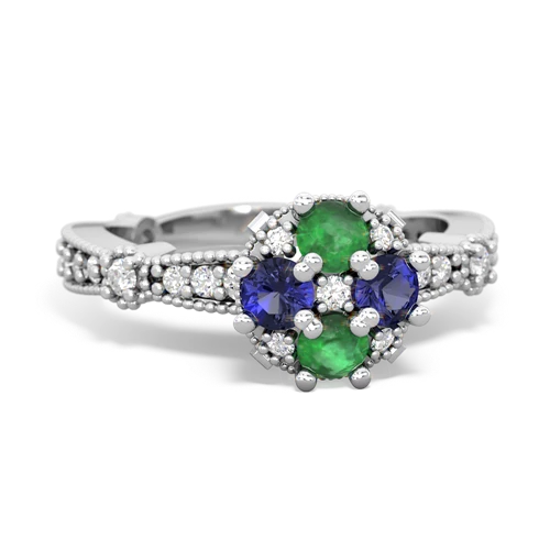 emerald-lab sapphire art deco engagement ring