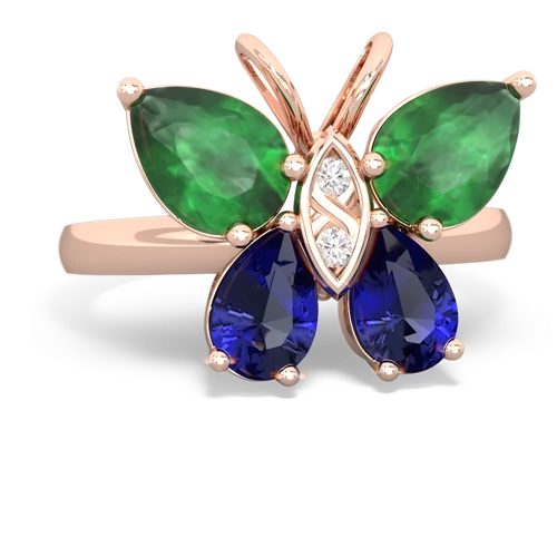 emerald-lab sapphire butterfly ring