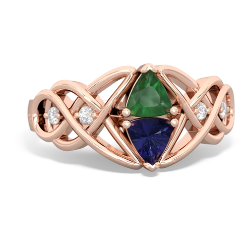 emerald-lab sapphire celtic knot ring