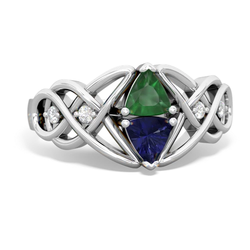 emerald-lab sapphire celtic knot ring