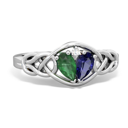 emerald-lab sapphire celtic knot ring