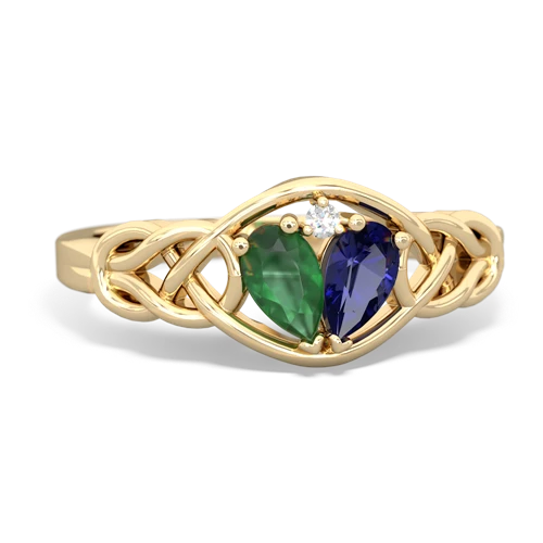 emerald-lab sapphire celtic knot ring