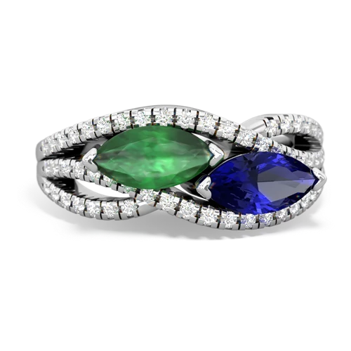 emerald-lab sapphire double heart ring