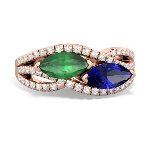 emerald-lab sapphire double heart ring