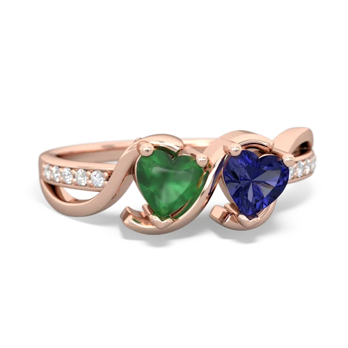 emerald-lab sapphire double heart ring