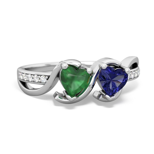 emerald-lab sapphire double heart ring