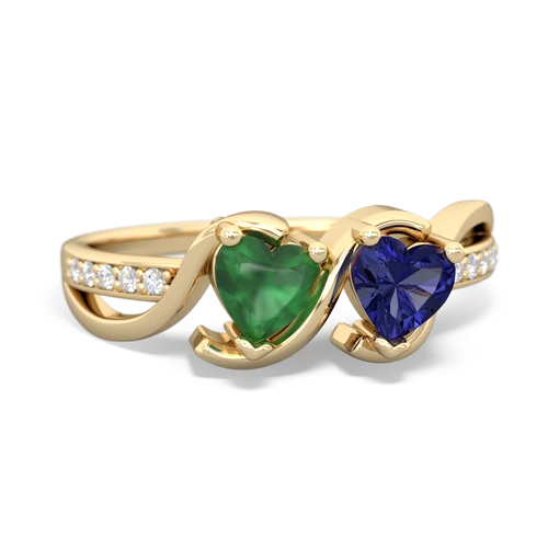 emerald-lab sapphire double heart ring