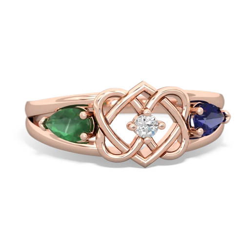 emerald-lab sapphire double heart ring