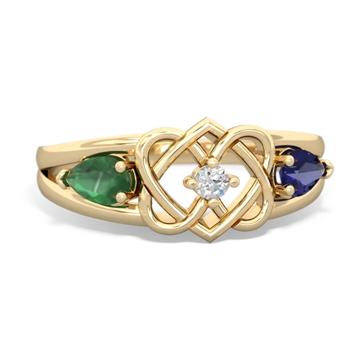 Emerald Genuine Emerald with Lab Created Sapphire Hearts Intertwined ring Ring