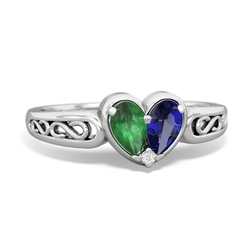 emerald-lab sapphire filligree ring