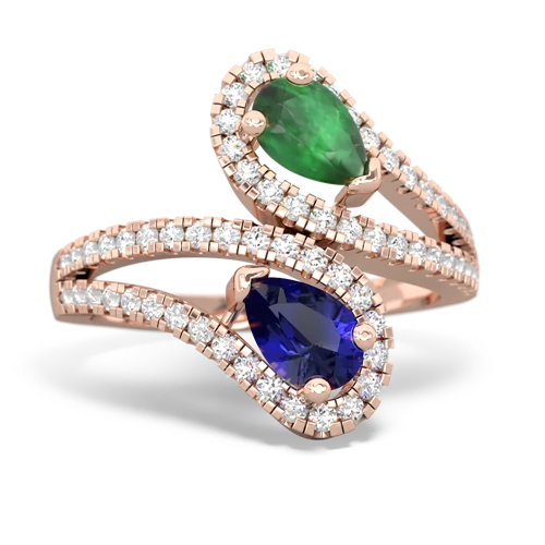 emerald-lab sapphire pave swirls ring