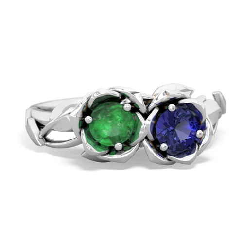 emerald-lab sapphire roses ring