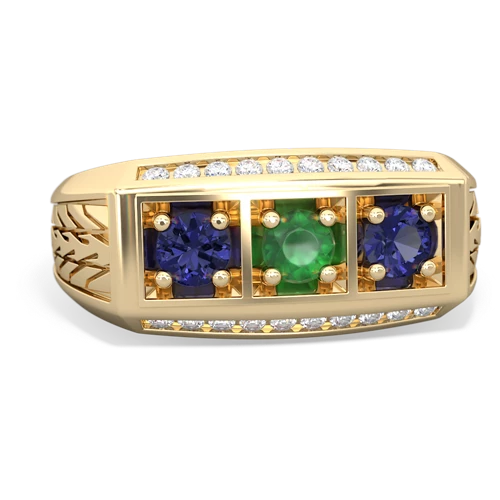 emerald-lab sapphire three stone ring