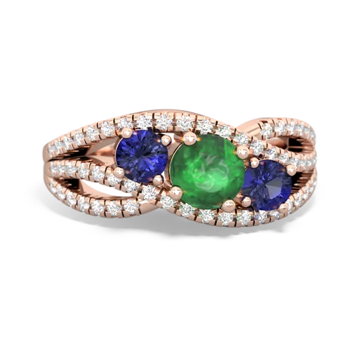 emerald-lab sapphire three stone pave ring