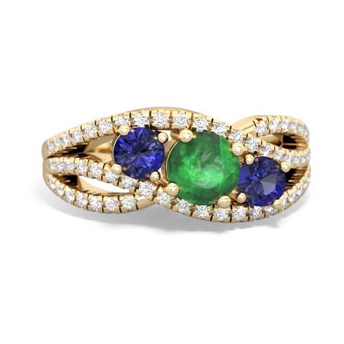 emerald-lab sapphire three stone pave ring