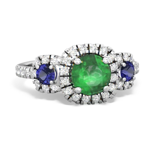 emerald-lab sapphire three stone regal ring