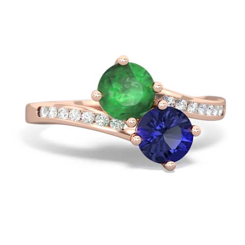 emerald-lab sapphire two stone channel ring