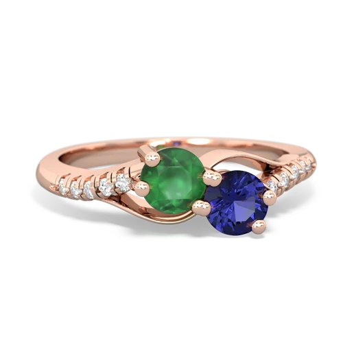 emerald-lab sapphire two stone infinity ring