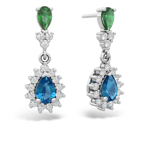 Emerald Genuine Emerald with Genuine London Blue Topaz Halo Pear Dangle earrings Earrings