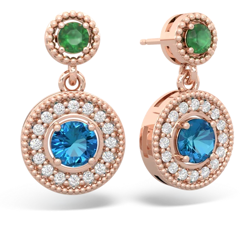 Emerald Genuine Emerald with Genuine London Blue Topaz Halo Dangle earrings Earrings