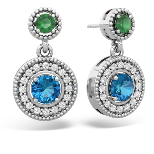 Emerald Genuine Emerald with Genuine London Blue Topaz Halo Dangle earrings Earrings