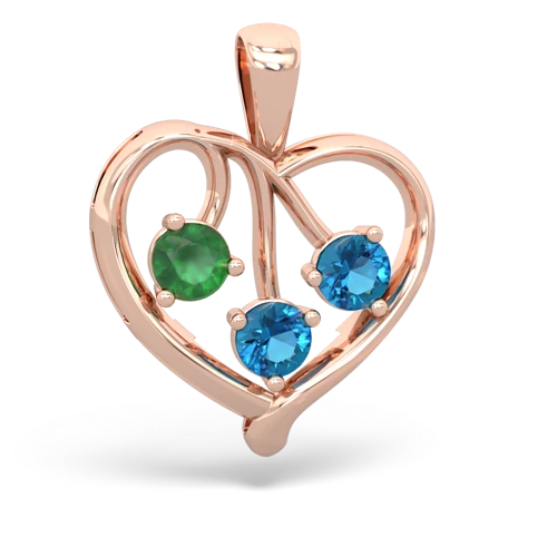 Emerald Genuine Emerald with Genuine London Blue Topaz and Genuine Pink Tourmaline Glowing Heart pendant Pendant