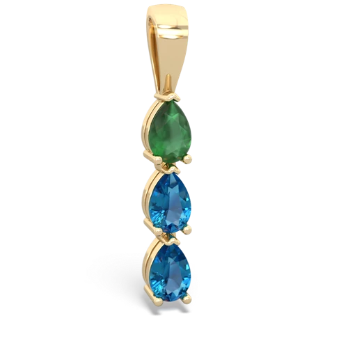 Emerald Genuine Emerald with Genuine London Blue Topaz and Genuine Smoky Quartz Three Stone pendant Pendant