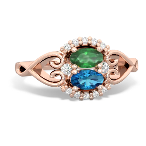 Emerald Genuine Emerald with Genuine London Blue Topaz Love Nest ring Ring