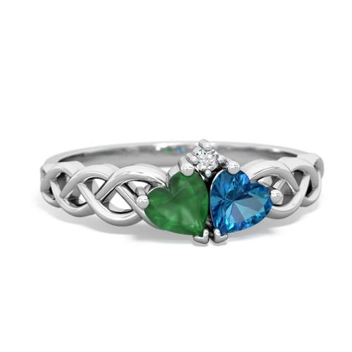 Emerald Genuine Emerald with Genuine London Blue Topaz Heart to Heart Braid ring Ring