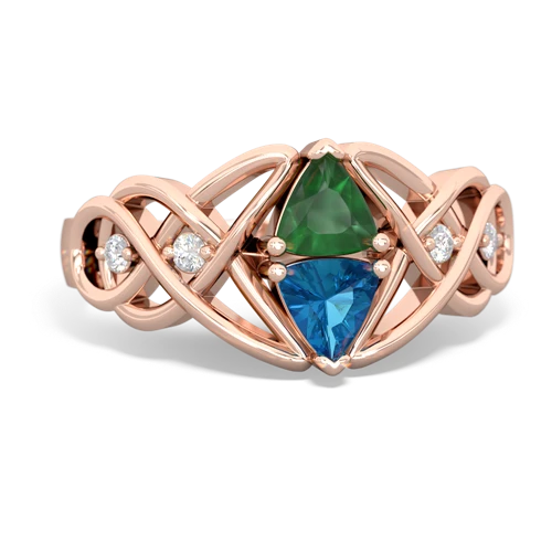 Emerald Genuine Emerald with Genuine London Blue Topaz Keepsake Celtic Knot ring Ring