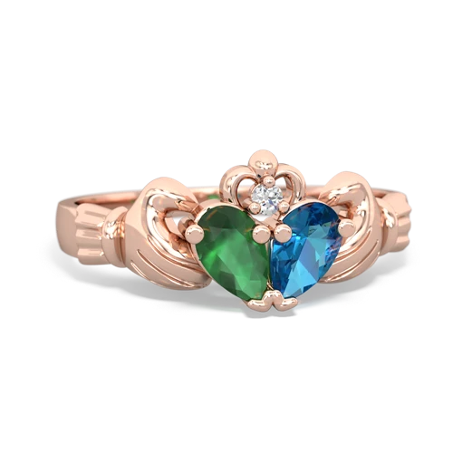 Emerald Genuine Emerald with Genuine London Blue Topaz Claddagh ring Ring