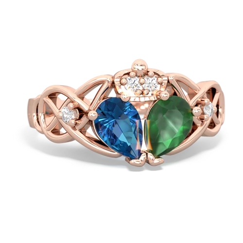 Emerald Genuine Emerald with Genuine London Blue Topaz Two Stone Claddagh ring Ring