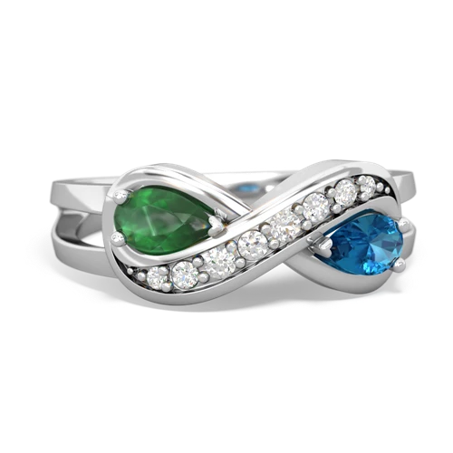 Emerald Genuine Emerald with Genuine London Blue Topaz Diamond Infinity ring Ring