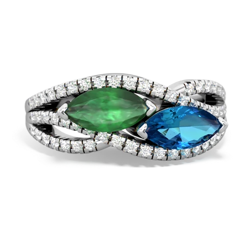 Emerald Genuine Emerald with Genuine London Blue Topaz Diamond Rivers ring Ring