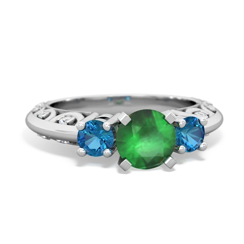 Emerald Genuine Emerald with Genuine London Blue Topaz Art Deco ring Ring