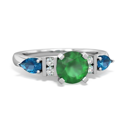 Emerald Genuine Emerald with Genuine London Blue Topaz and Genuine Swiss Blue Topaz Engagement ring Ring
