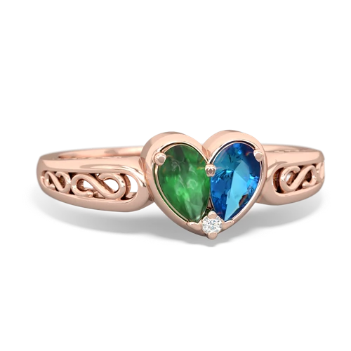 Emerald Genuine Emerald with Genuine London Blue Topaz filligree Heart ring Ring