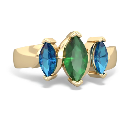 Emerald Genuine Emerald with Genuine London Blue Topaz and Genuine Smoky Quartz Three Peeks ring Ring