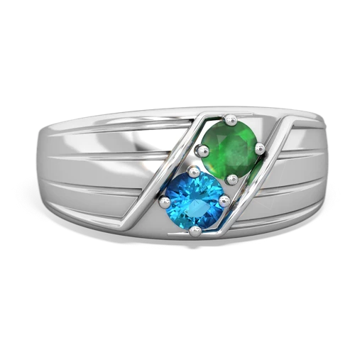 Emerald Genuine Emerald with Genuine London Blue Topaz Art Deco Men's ring Ring