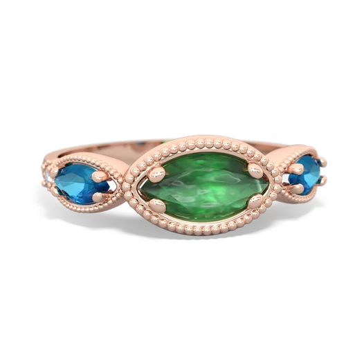 Emerald Genuine Emerald with Genuine London Blue Topaz and  Antique Style Keepsake ring Ring