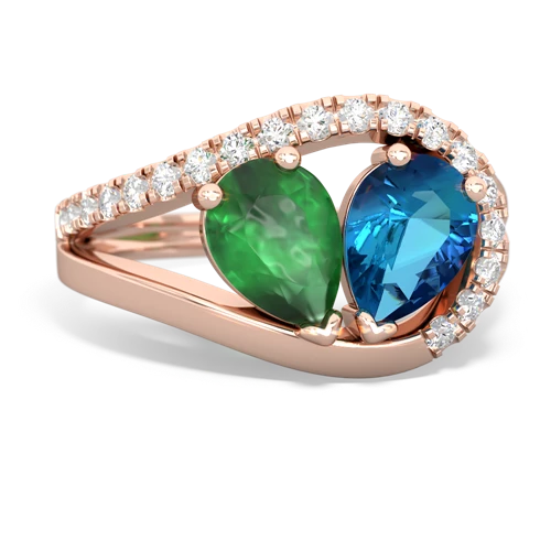 Emerald Genuine Emerald with Genuine London Blue Topaz Nestled Heart Keepsake ring Ring