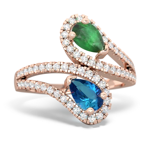 Emerald Genuine Emerald with Genuine London Blue Topaz Diamond Dazzler ring Ring