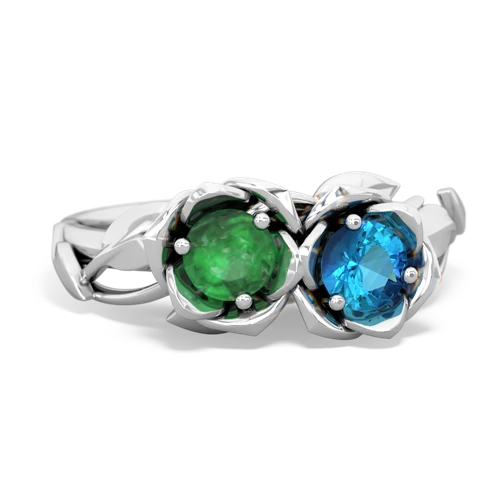 Emerald Genuine Emerald with Genuine London Blue Topaz Rose Garden ring Ring
