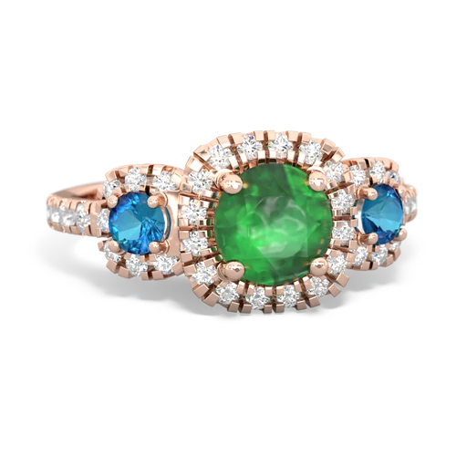 Emerald Genuine Emerald with Genuine London Blue Topaz and  Regal Halo ring Ring