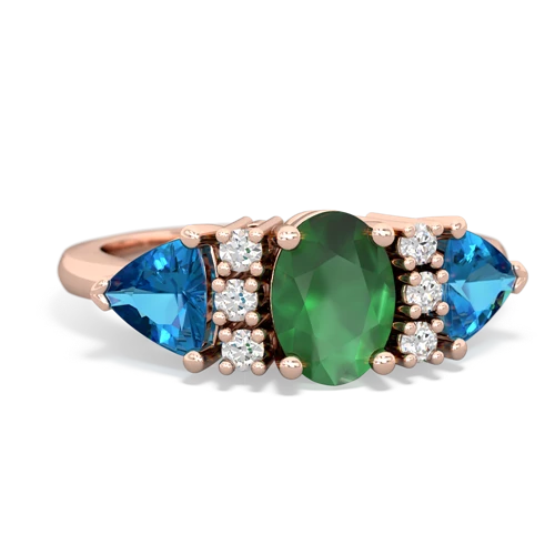 Emerald Genuine Emerald with Genuine London Blue Topaz and  Antique Style Three Stone ring Ring