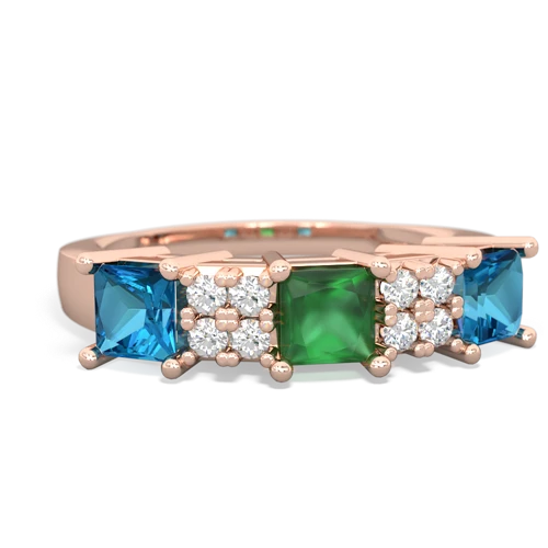 Emerald Genuine Emerald with Genuine London Blue Topaz and  Three Stone ring Ring