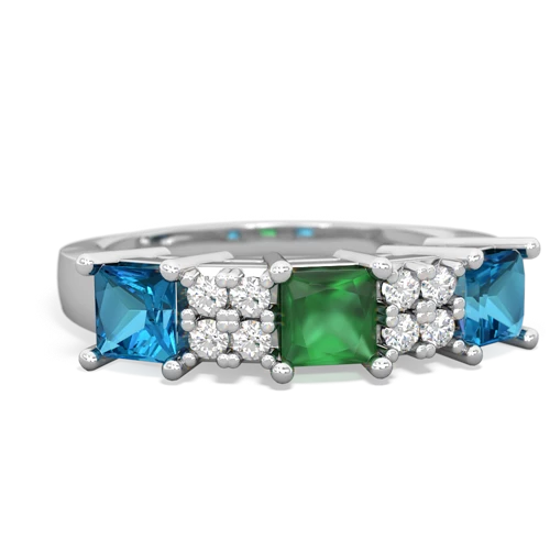 Emerald Genuine Emerald with Genuine London Blue Topaz and  Three Stone ring Ring