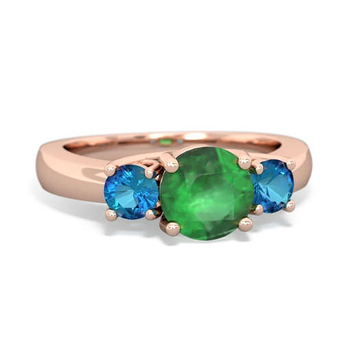 Emerald Genuine Emerald with Genuine London Blue Topaz and Lab Created Alexandrite Three Stone Trellis ring Ring